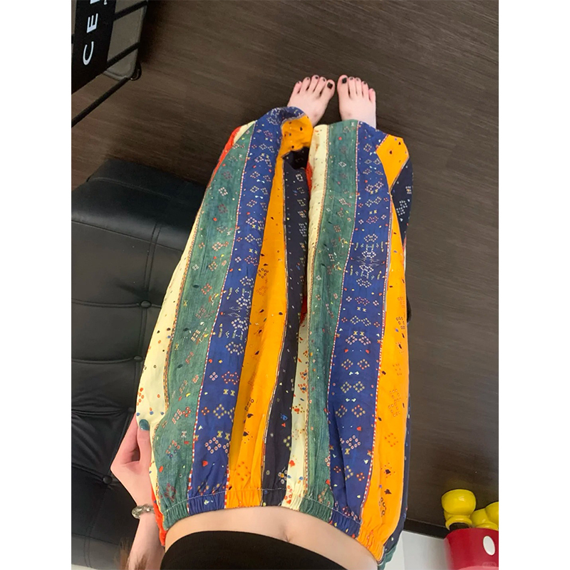 Retro Colorful Striped Pajama Pants for Women, New Summer Style, Lazy Style, Loose Ethnic Style, Suitable for Wearing Outside in Spring and Autumn, Long Pants for Walking Retro Colorful Striped Pajama Pants for Women, New Summer Style, Lazy Style, Loose Ethnic Style, Suitable for Wearing Outside in Spring and Autumn, Long Pants for Walking