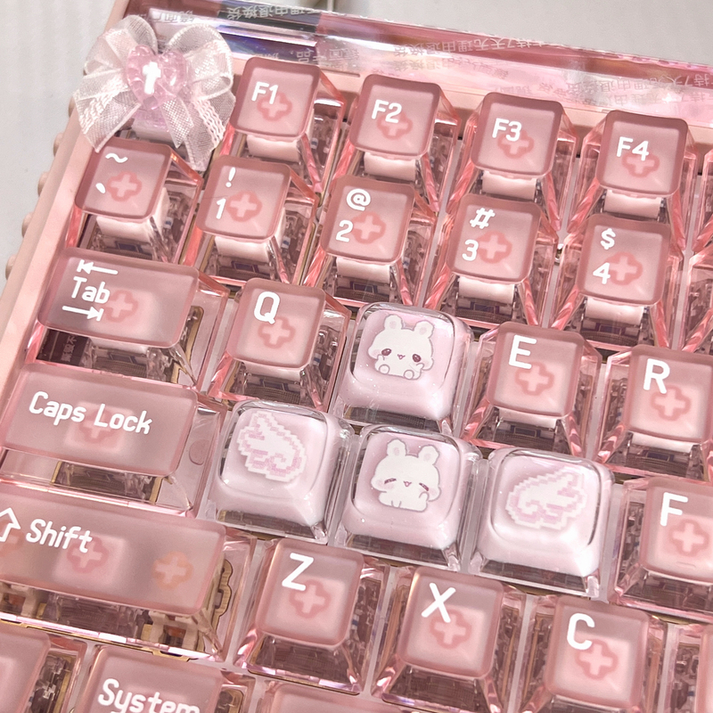 Original Pixel Bunny DIY Translucent Resin Keycap Cross Magnetic Switch Mechanical Keyboard Personalized Cute Typing Tool