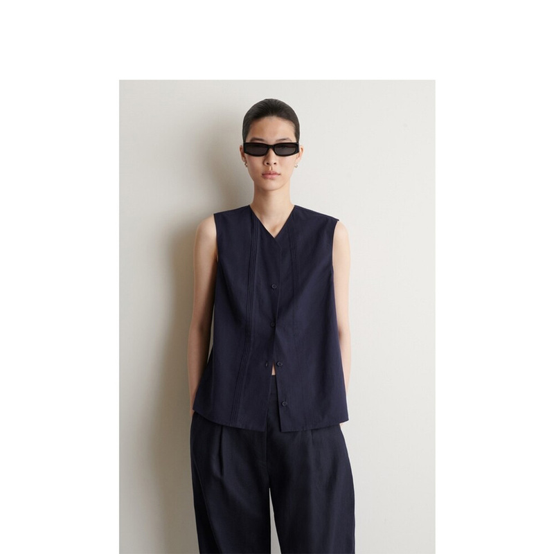 Cs Women's Clothing Casual Fit Sleeveless Shirt Navy Blue 2026 Summer New Arrival 1334578001