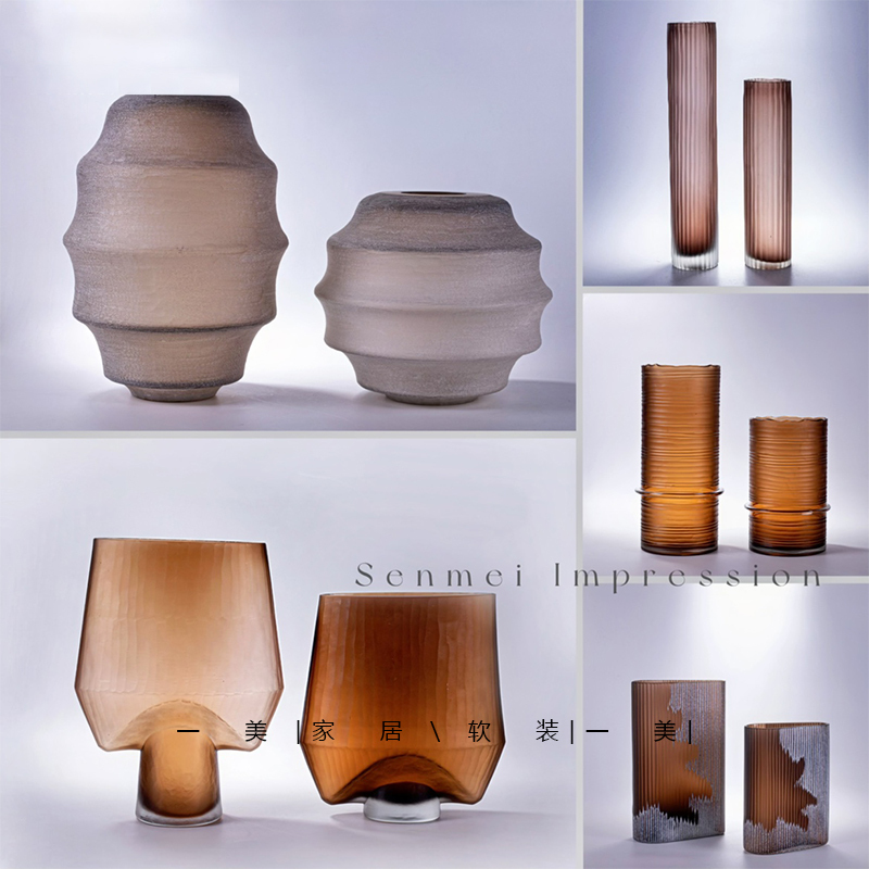 High-End Niche Frosted Glass Vase Model Room Sales Office Guest Dining Table Flower Arrangement Homestay Countertop Home Decoration