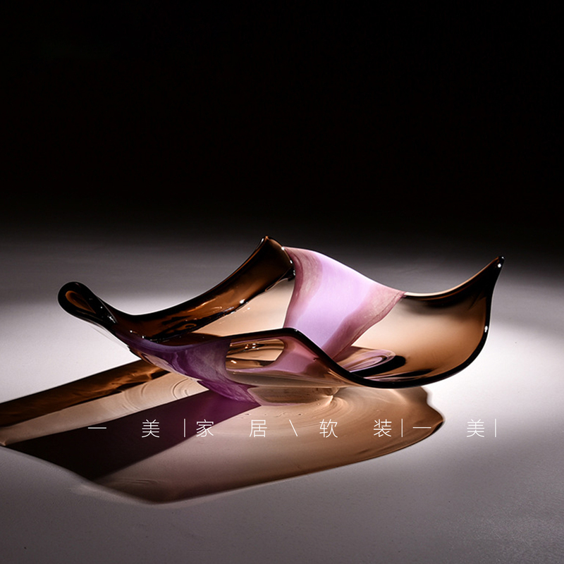 High-End Handmade Modern Light Luxury Rolled-Edge Purple-Red Glass Fruit Plate Hotel Model Room Guest Restaurant Office Decoration