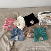 Factory sells Korean ins square boxer knitted hat for parents and children with sewing logo solid color woolen knitted hat for boys and girls with personality