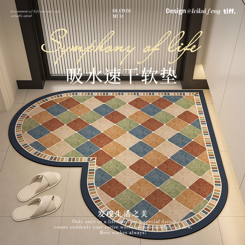 American-Style Heart-Shaped Corner Bathroom Special Absorbent Floor Mat, Bathroom Entrance Toilet Diatom Mud Quick-Drying Non-Slip Foot Mat