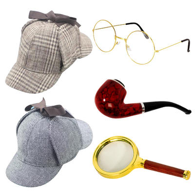 Detective hat, deer hunting hat, Sherlock Holmes pipe prop, great detective Charlotte, magnifying glass equipment