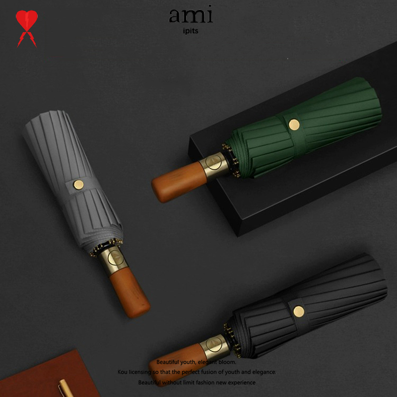 Ami Ipits 16-Bone Fully Automatic Umbrella Accessible Luxury Classy Solid Wood Handle Large Foldableing Business Rain or Shine Gift