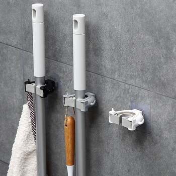 Mop clip storage broom hanging rack multi-function mark mop rack bathroom mop hook no hole drill