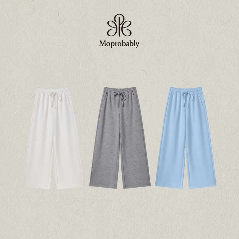 Moprobably Li Ynuo's "Milk Leather Pants" Drawstring Comfortable Versatile Straight-Leg Casual Pants with Drape Effect Long Pants