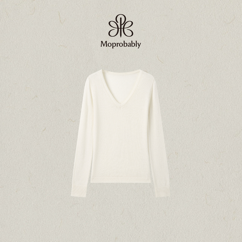 Moprobably Li Ynuo's "Heartbeat Moment" 24-Gauge Ultra-Fine Wool High-End Top V-Neck Solid Color Knit
