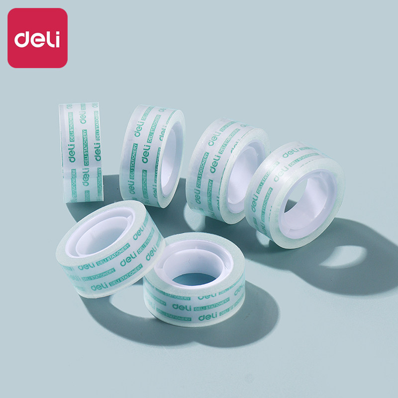 Deli small roll transparent tape, student stationery tape, 12mm narrow and strong high viscosity, office sealing stationery small size tear-off tape, error correction tool, leaves no residue, can stick words, wholesale.