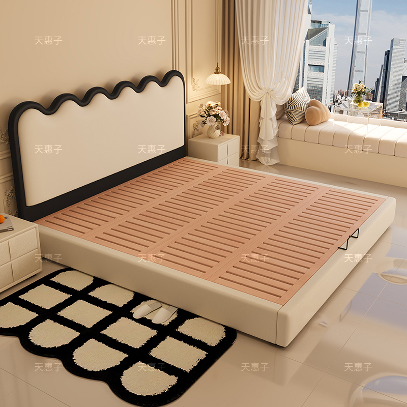 French-Style Cream-Colored New Model Bed for Master Bedroom, 1.8m Double Beds, Home-Use Genuine Leather Storage Bed for Wedding Master Bedroom