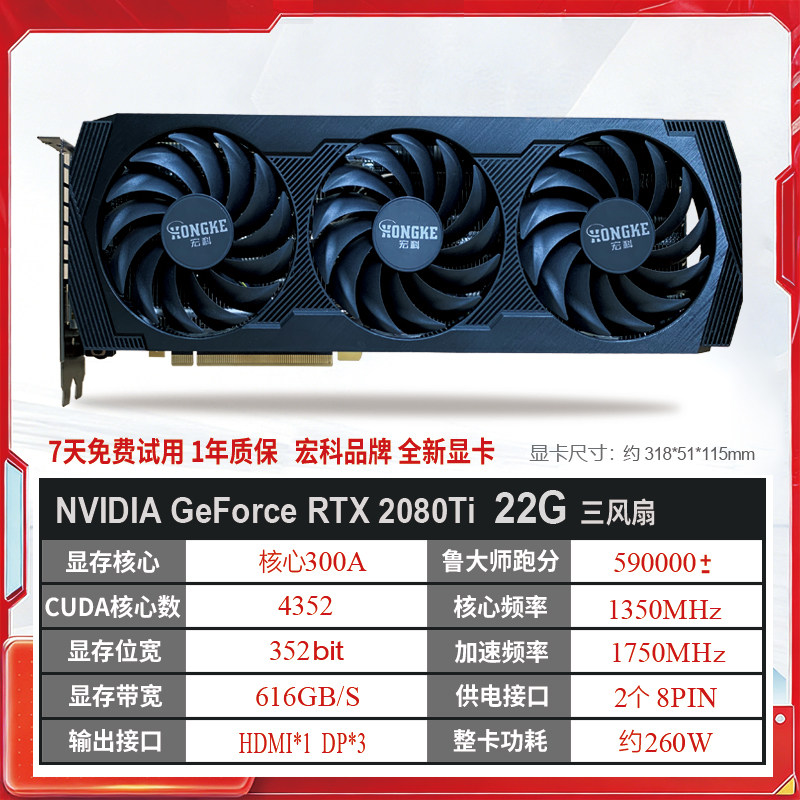 Видеокарта Nvidia RTX 2080Ti 22G три вентилятора