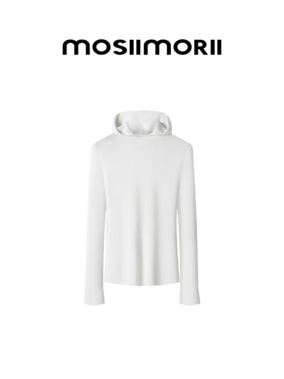 【安所】100%绵羊毛套头款松弛复古连帽修身女士针织内搭打底衫