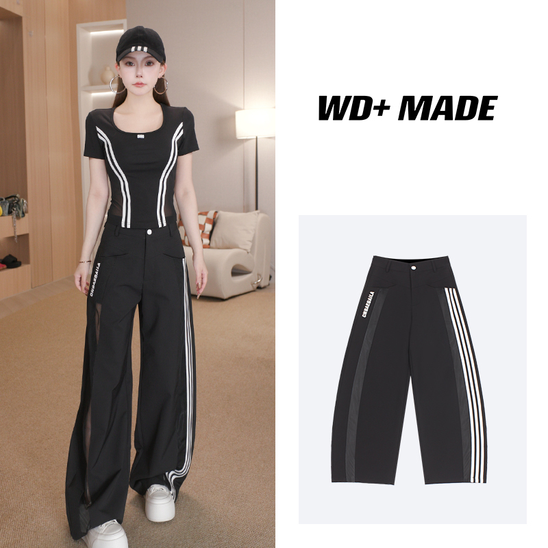 Fashionable Color-Blocked High-Waisted Flared Pants with Single-Sided Color-Blocked Stripes and Mesh Panels Fashionable Color-Blocked High-Waisted Flared Pants with Single-Sided Color-Blocked Stripes and Mesh Panels