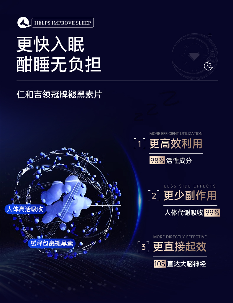 【中国直邮】 仁和 褪黑素软胶囊 维生素b6片安瓶助眠改善睡眠非软糖安眠睡眠片 30粒