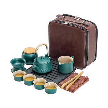 Travel tea set japanese style portable outdoor kung fu teacup tea tray set portable ceramic teapot
