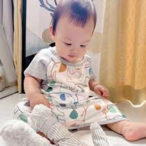 Summer Home Residence Clothes Children Double Yarn Moms Sleep Parenting Pyjamas Air Conditioning House Bamboo Cotton Baby Soft Cute Short Sleeves