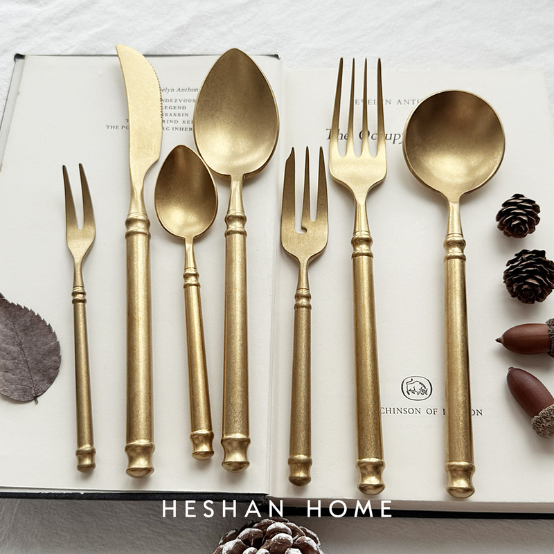 French-Style Light Luxury Vintage Distressed 304 Stainless Steel ins Western Cutlery Set Dessert Spoon Fork Steak Knife Pasta Fork Spoon French-Style Light Luxury Vintage Distressed 304 Stainless Steel ins Western Cutlery Set Dessert Spoon Fork Steak Knife Pasta Fork Spoon