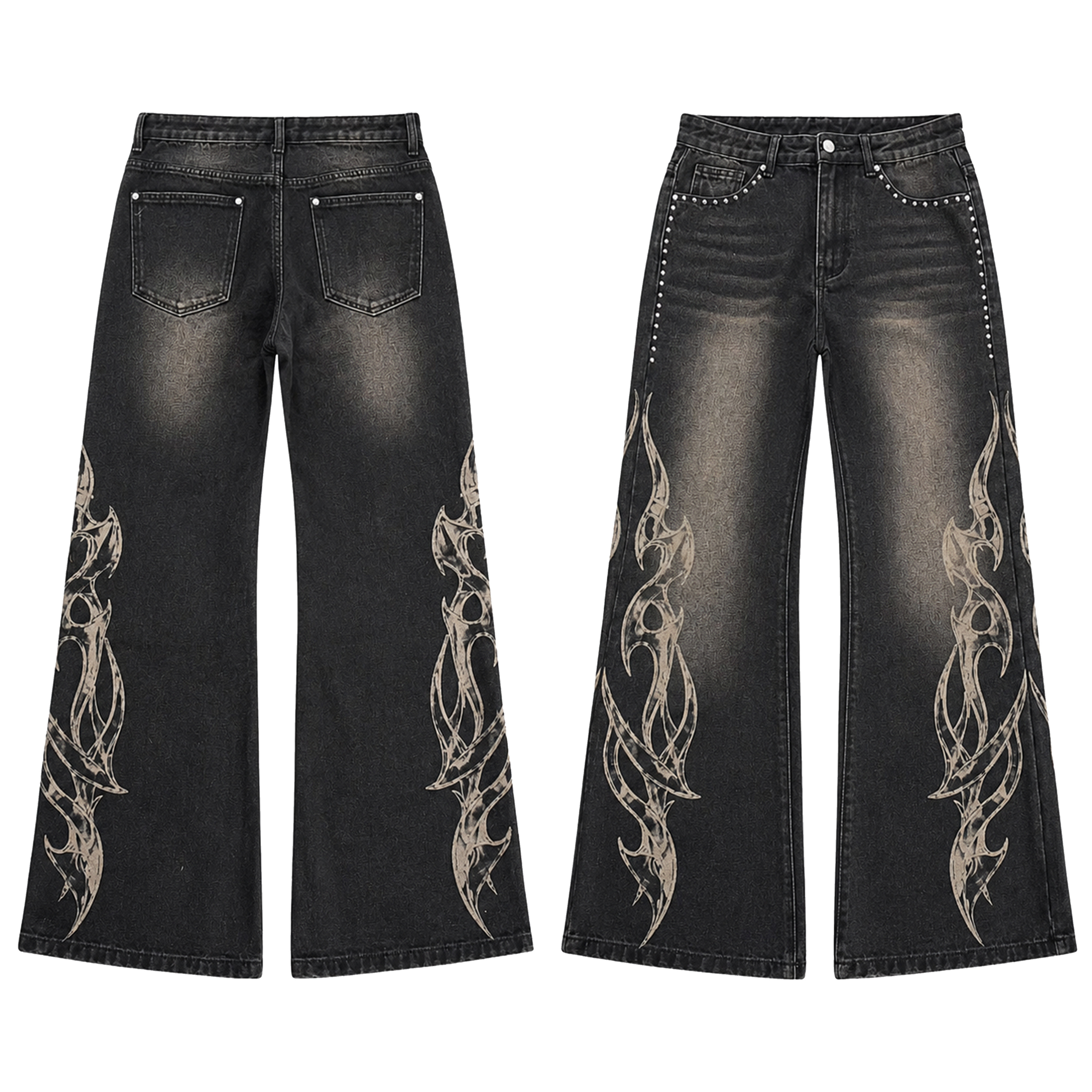 PAIKI Flame Print Straight-Leg Jeans