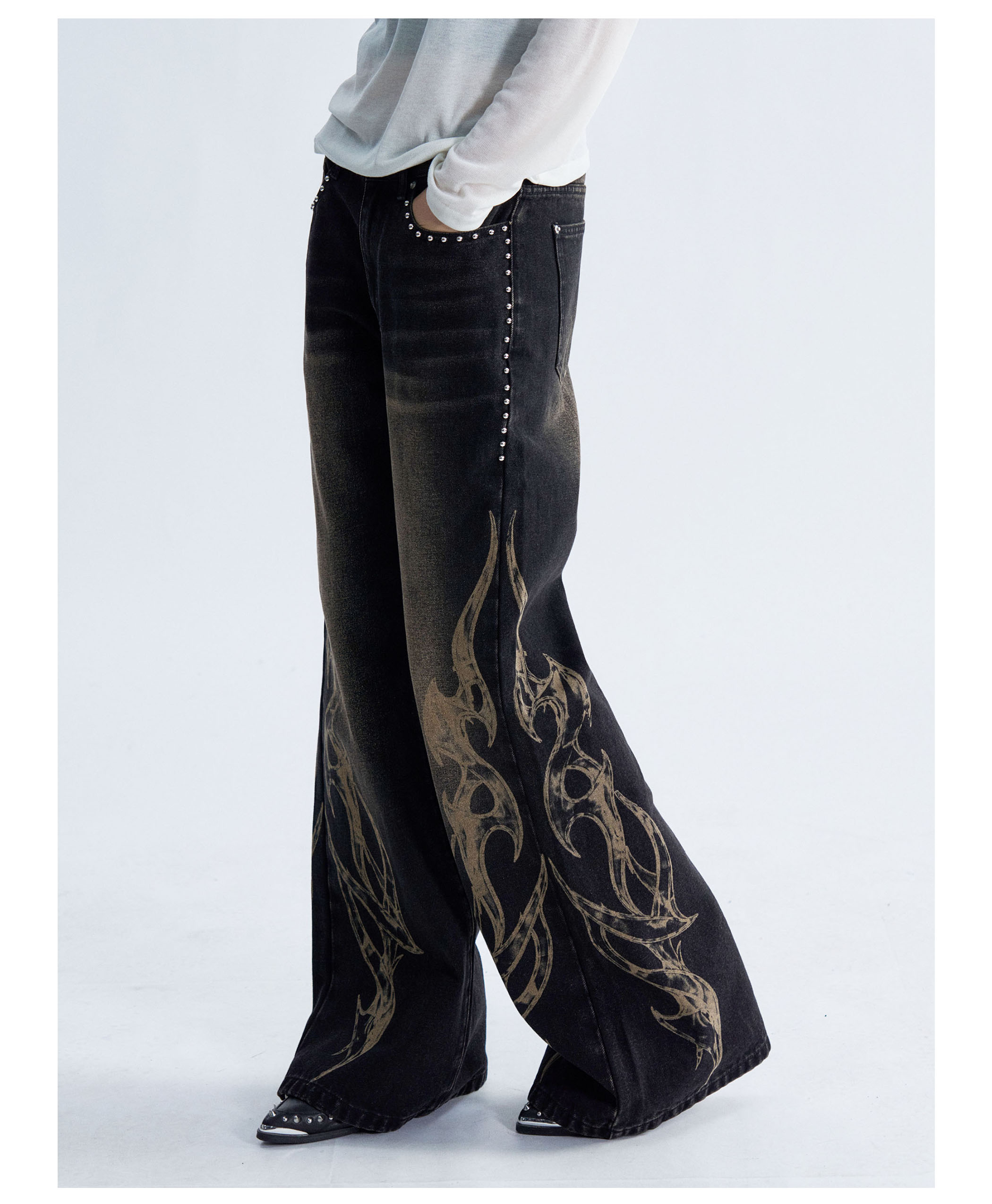 PAIKI Flame Print Straight-Leg Jeans