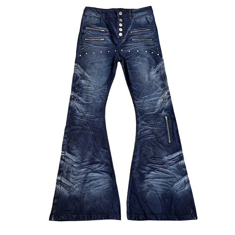 Paiki Mermaid Skin Washed Scimitar Jeans Distressed Zipper Unique Niche Versatile Long Pants Unisex Street Style Paiki Mermaid Skin Washed Scimitar Jeans Distressed Zipper Unique Niche Versatile Long Pants Unisex Street Style