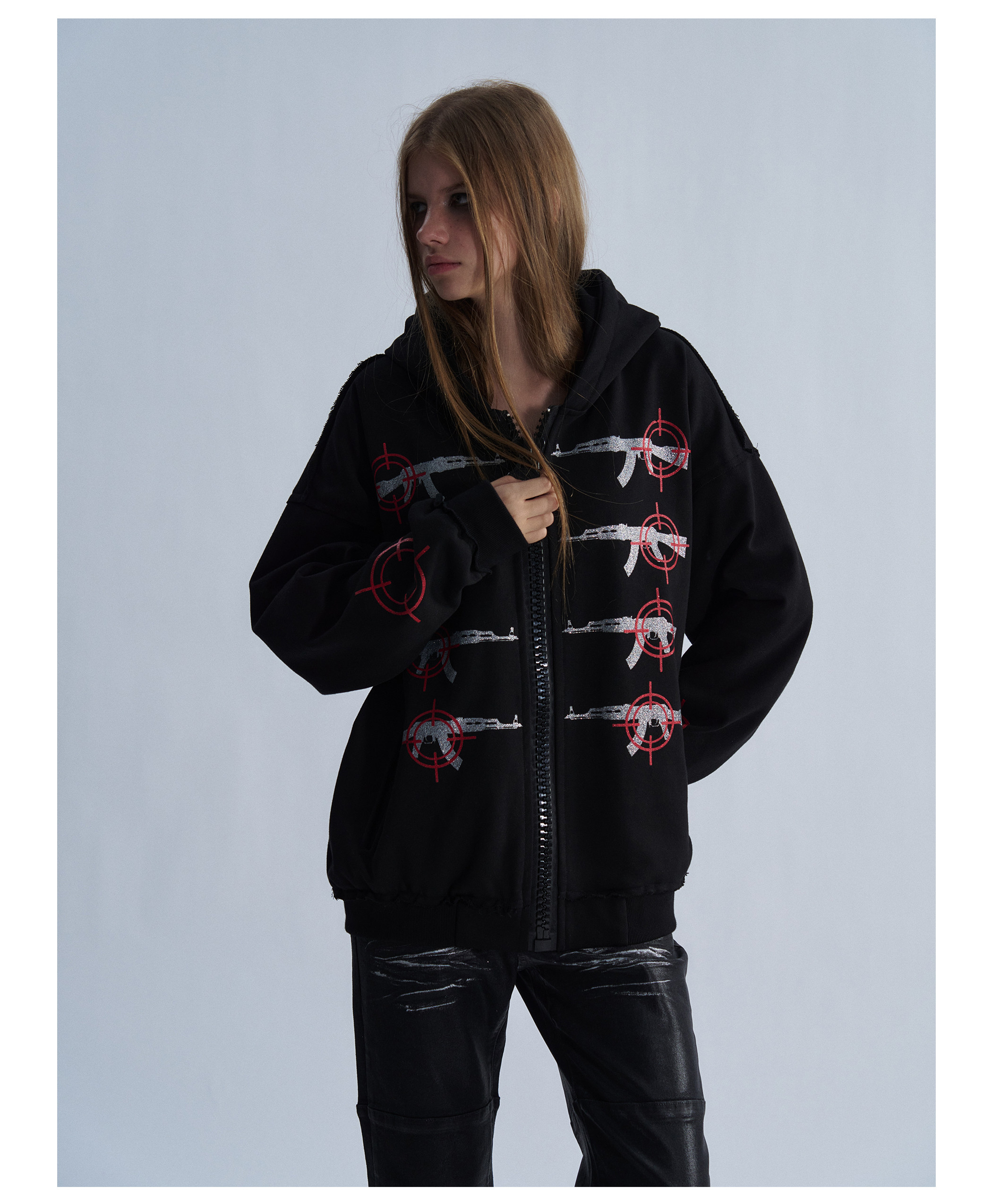 PAIKI Glitter Gun Zip-Up Hoodie