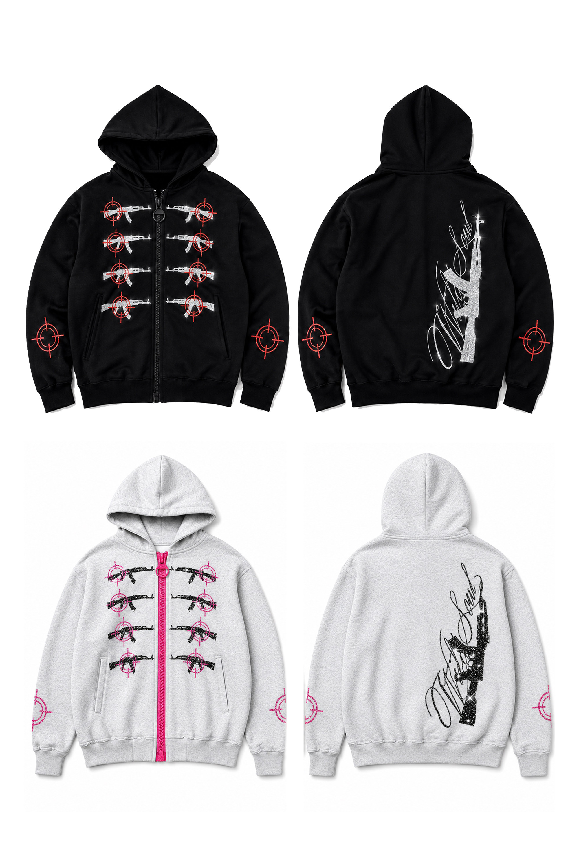 PAIKI Glitter Gun Zip-Up Hoodie