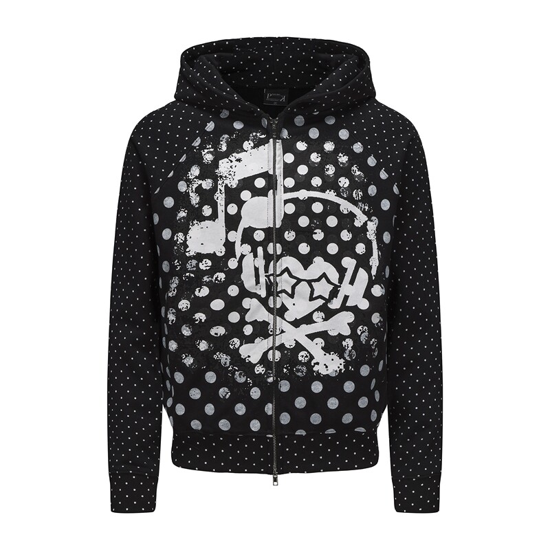 Paiki'Peace Chant' Polka Dot Headphones Skull Music Note Sweatshirt Light Subculture Visual Style Jacket Unisex