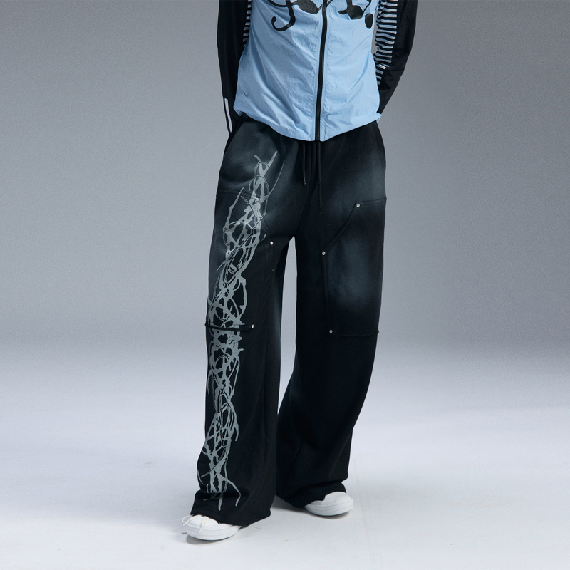 Paiki Thorn Splash-Ink Sweatpants Subculture Visual Millennium Trend Loose Cotton Versatile Street Pants Unisex