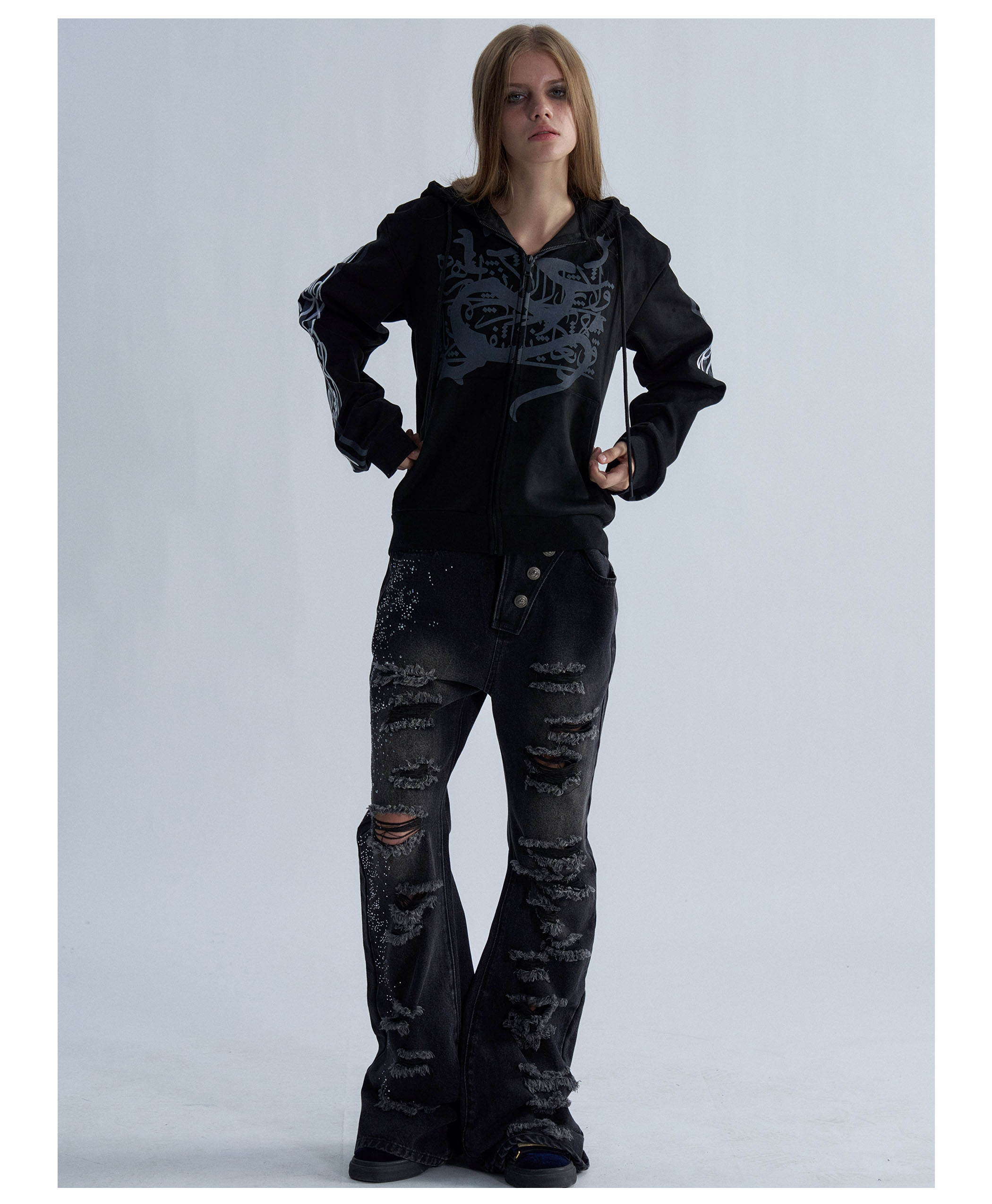 PAIKI Embroidered Studded Hoodie