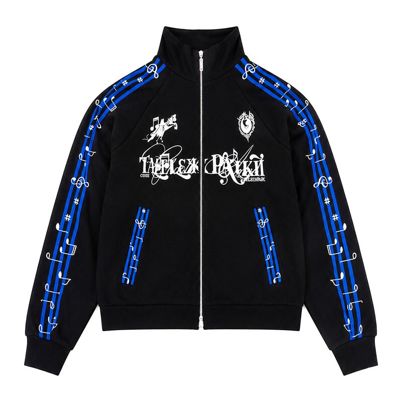 Paiki Blue Music Track Embroidered Musical Note Jacket Stand Collar Jacket Sports Sweatshirt Subculture Casual Autumn and Winter Long Sleeve