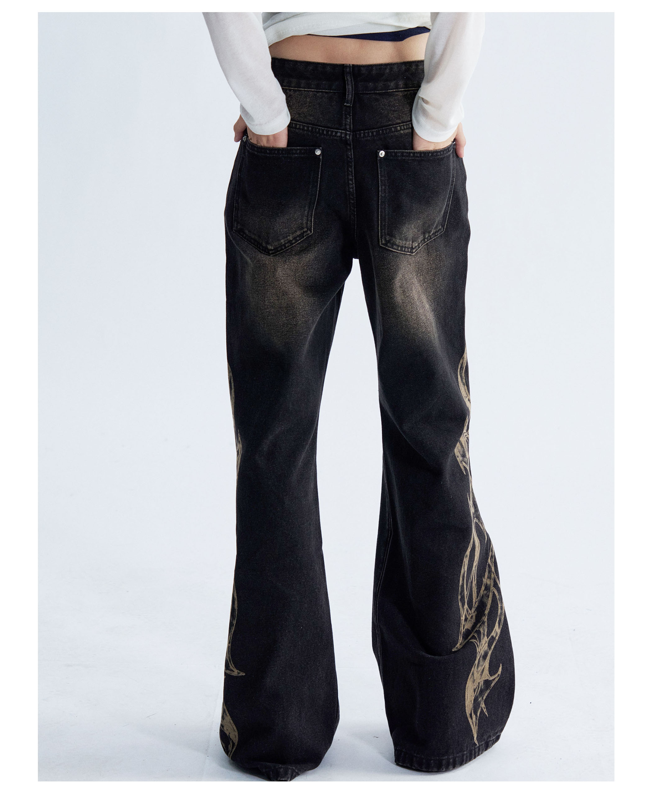 PAIKI Flame Print Straight-Leg Jeans