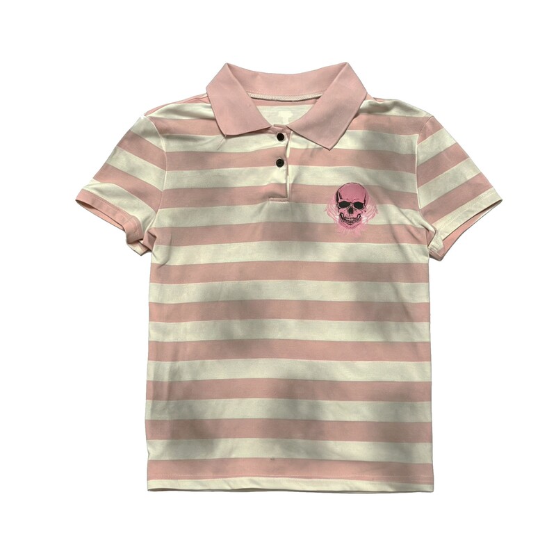 Paiki Pink Skull Distressed Dirty Spray Pink Striped Skull Subculture Regular Shoulder Short-Sleeve Polo Shirt Unisex T-Shirt