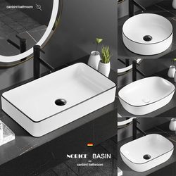 Black Edge Line Ceramic Table Basin Toilet Small Size Wash Basin Single Basin For Home Balcony Wash Basin Wash Basin Pool