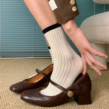 Handmade Faux Leather French Retro Chunky Heel Mary Jane Shoes, New Spring and Autumn Style, Single Strap Shallow Mouth Soft Leather High Heel Shoes