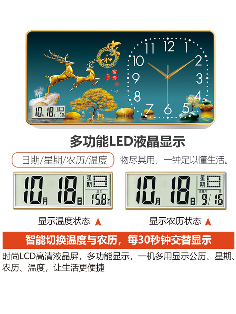 New Chinese-Style Decorative Painting Living Room Wall Clock, Fashionable and Simple Landscape Painting Clock, Simple Silent Wall Clock