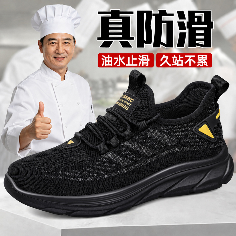 Chef's Non-Slip Work Shoes for Men 2026 New Style Breathable Waterproof and Oil-Proof Kitchen-Specific Soft-Soled Non-Tiring Sneakers