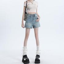 American retro high-waisted denim shorts for women summer 2024 new hot girl slimming wide-legged a-line hot pants