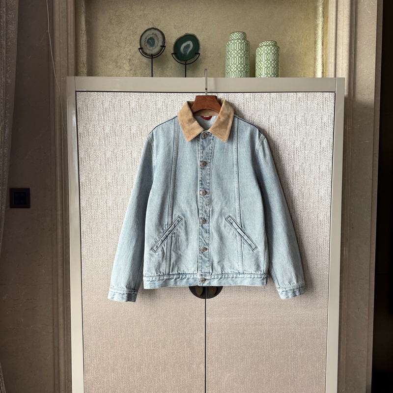 【Blue Denim】Japanese Top-Tier Ganshan B*C Same-Source Patchwork Leather Snowflake Dyed Denim Jacket