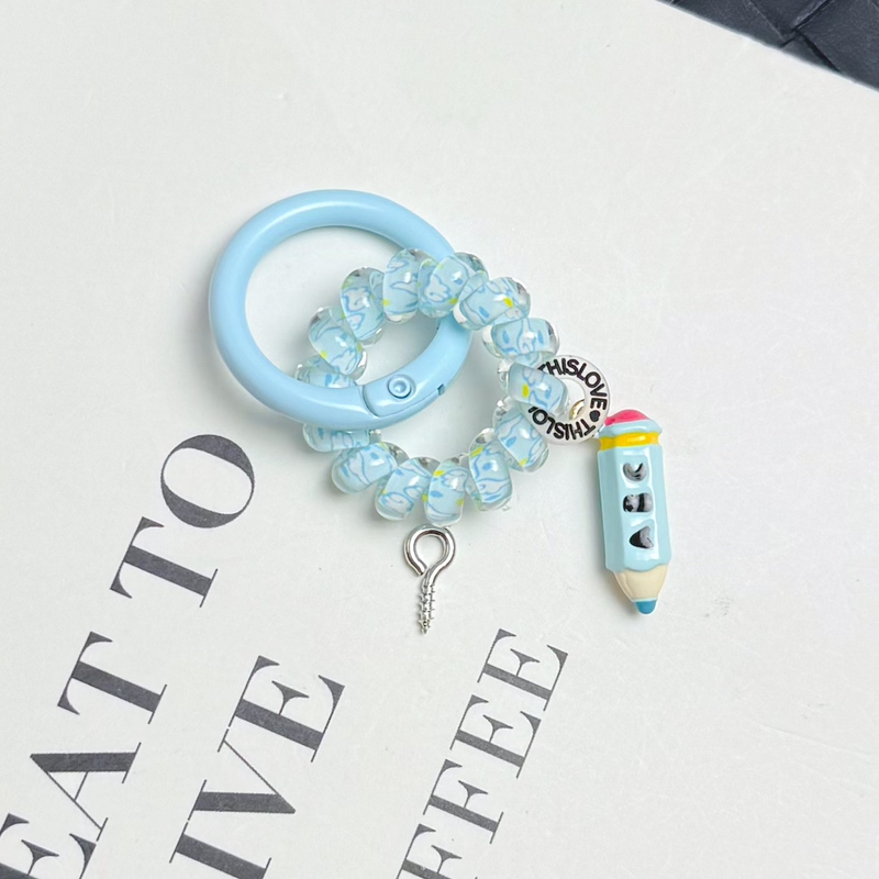 S Size Cute Keychain Phone Cord Hair Tie Finished Product, Hair Tie with Cute Alloy Pendant [Blue Series]