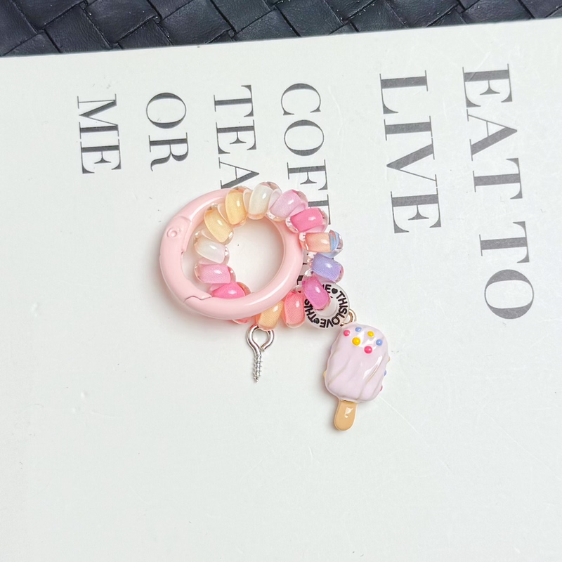 S-Size Cute Keychain Phone Cord Hair Tie Finished Hair Rope with Cute Alloy Pendant [Pink Series]