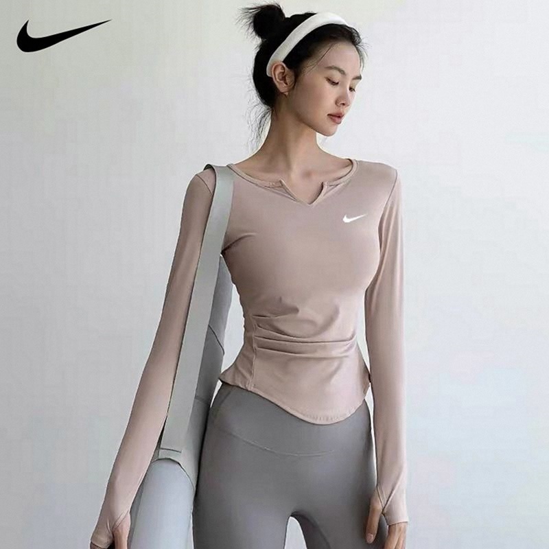 Nike Nike Sports Long-Sleeved T-Shirt Women's Running Training Quick-Drying Breathable V-Neck Slimming Look Yoga Fitness Top