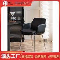 Stainless steel dining chair designer retro Bauhaus leather armchair Nordic light luxury single leisure sofa chair