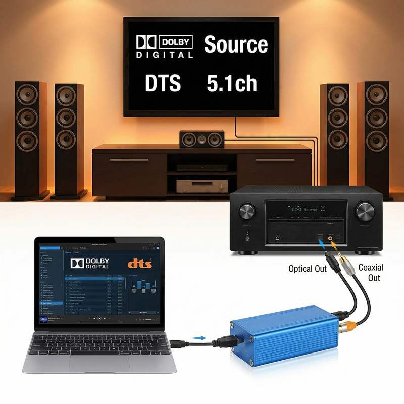 USB Sound Card Dts Source Code Dolby 5.1 Channel Home Theater Digital Interface Optical Fiber Coaxial Mobile Phone Otg Surround