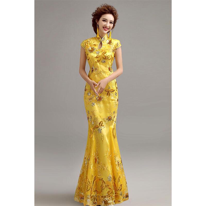 Qipao Banquet Evening Dress Annual Party Stage Performance Runway Host Fishtail Wedding Dress Qipao Dress