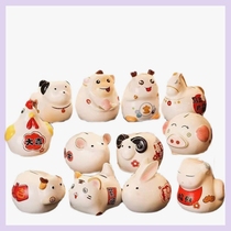 Twelve zodiac signs: Rat Ox Tiger Rabbit Dragon Snake Horse Sheep Monkey Rooster Dog and Pig Year Piggy Bank Ceramic Home Living Room Decorative Ornaments