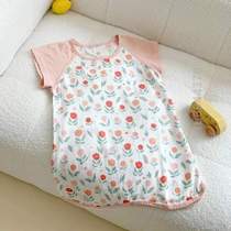 Home Suits Soft Cute house Short sleeves Sleeping Clothes Bamboo Cotton Air Conditioning Sleep Parenting Baby Double Summer Yarn Children