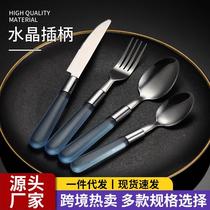 430 stainless steel frosted crystal plastic handle knife fork and spoon western tableware cross-border gift 4 main pieces set