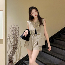 2024 new summer style new Chinese style light national style slim and fashionable jacquard vest shorts suit