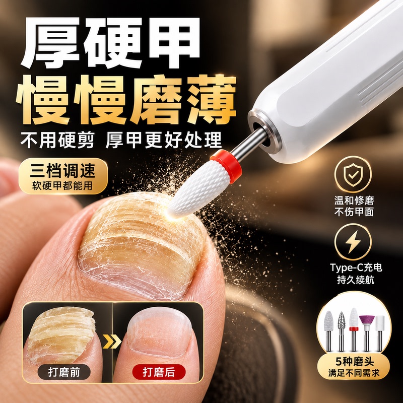 Electric Nail Polisher for the Elderly, Special for Thick and Hard Nails, Toenail Polisher, Three-Speed Adjustable Speed with Light, Manicure Tool