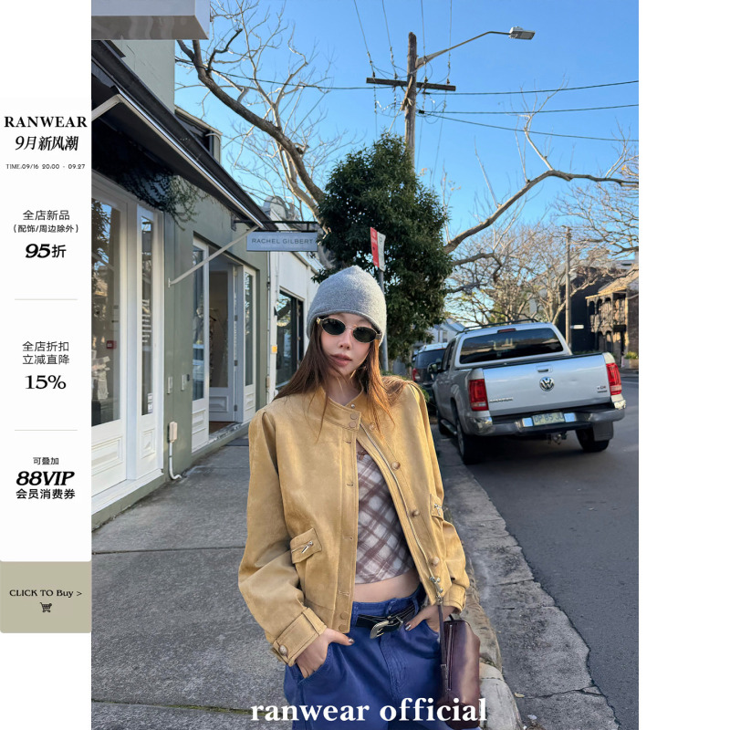 Ranwear'Twilight District' High-Quality Luxury Suede Fashionable Patchwork Jacket with Zipper Pocket Design